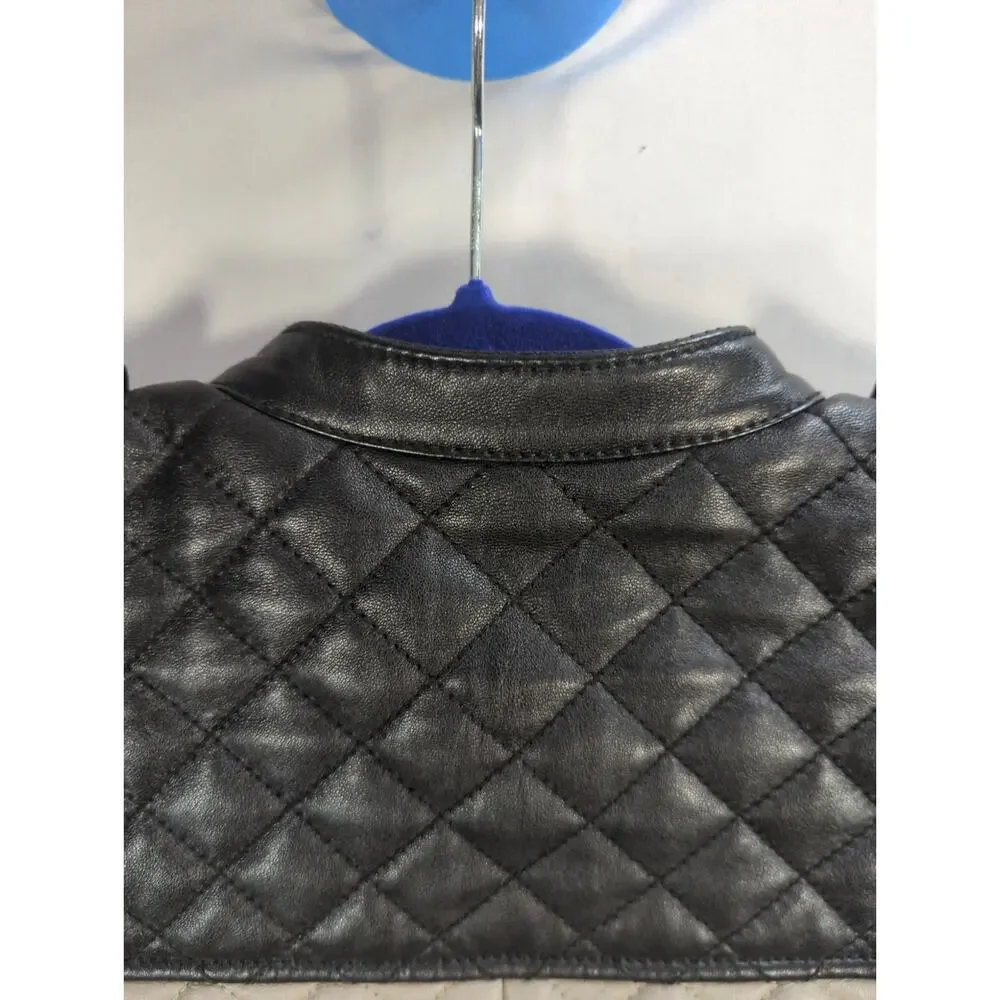 BCBGMAXAZRIA Jacket XS Black Beige Quilted Lamb Leather Moto Biker Womens